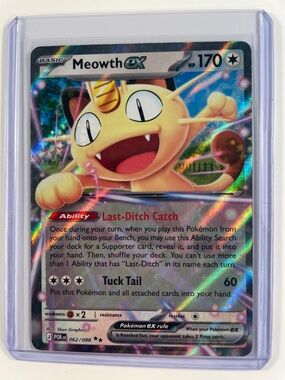 Pokemon Meowth ex Holographic Yellow Red Blue Card